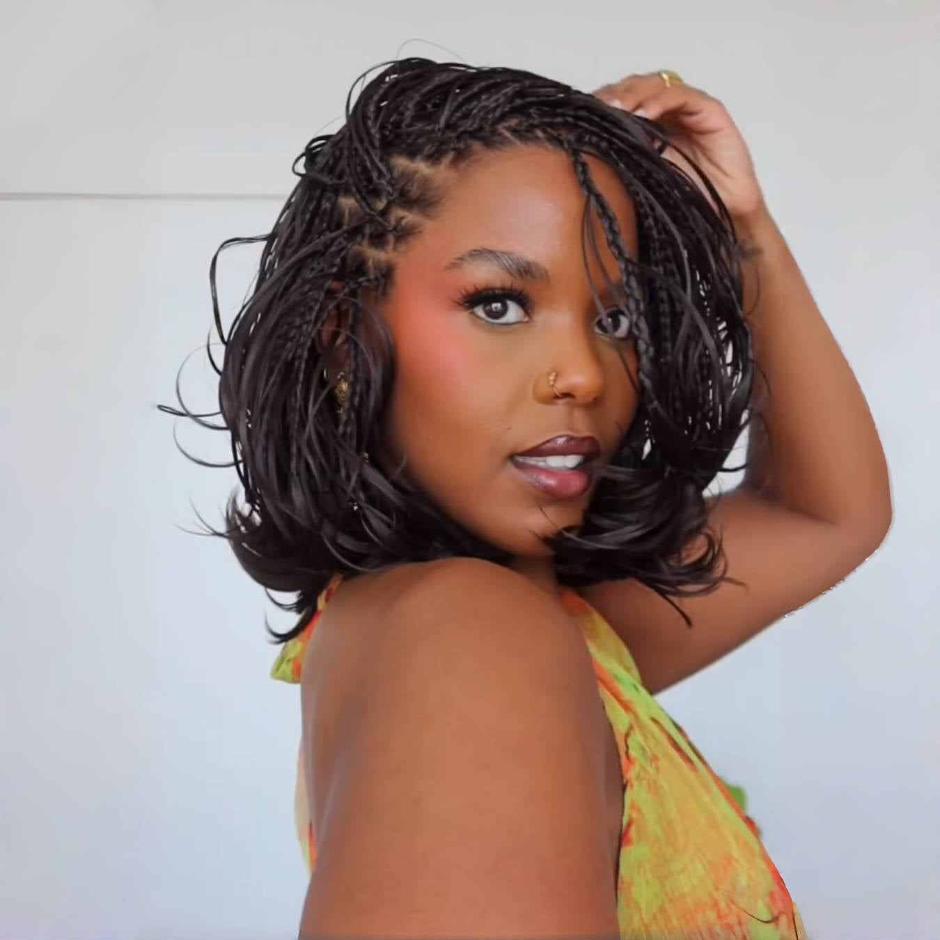 Boho Curls Knotless Braided Invisi Drawstring Synthetic Short bob Wig