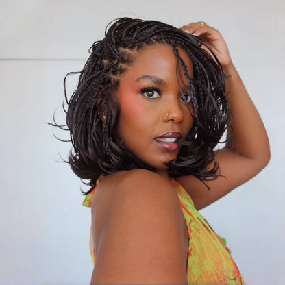 Boho Curls Knotless Braided Invisi Drawstring Synthetic Short bob Wig