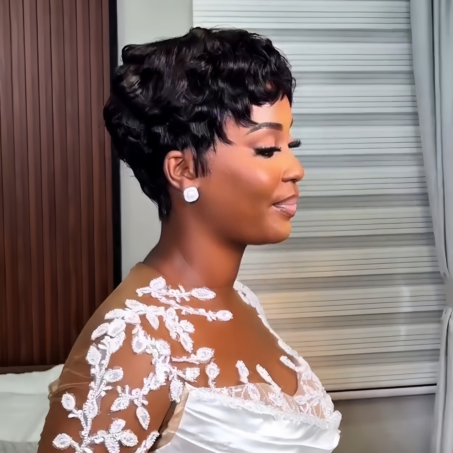 Curly Texture Short Pixie Cut Glueless Human Hair Wig