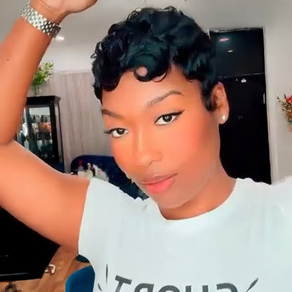 Full Lace Urban Edge Wave Pixie Short Curls Silky Human Wig