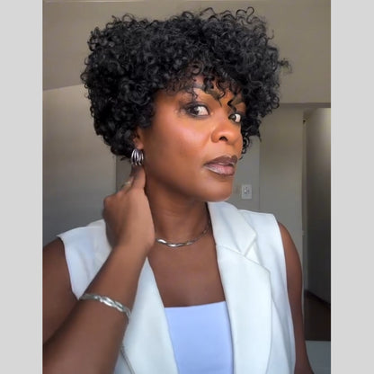 Put on & Go Pixie Cut Curly Bob Wig 100% Human Hair
