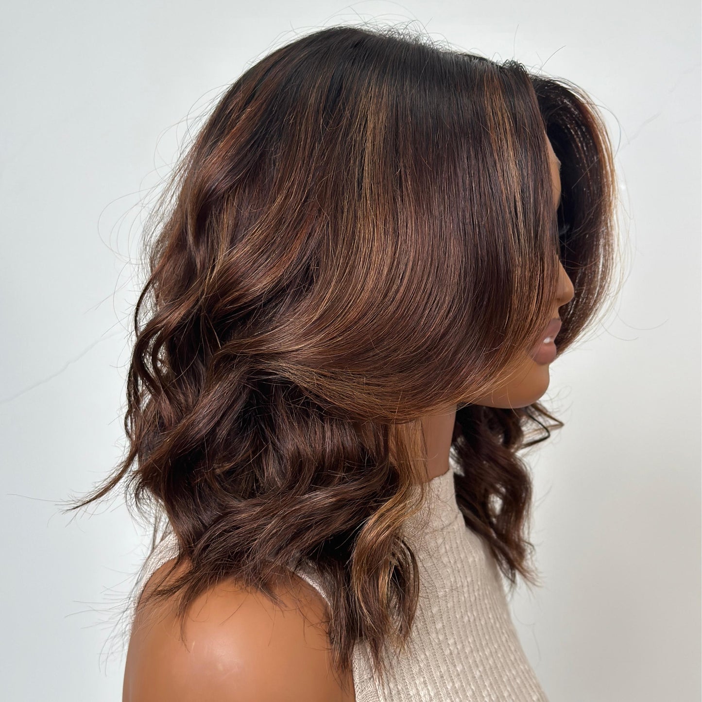 Ombre Brown Highlight Wavy Layered bob Lace Frontal Wig