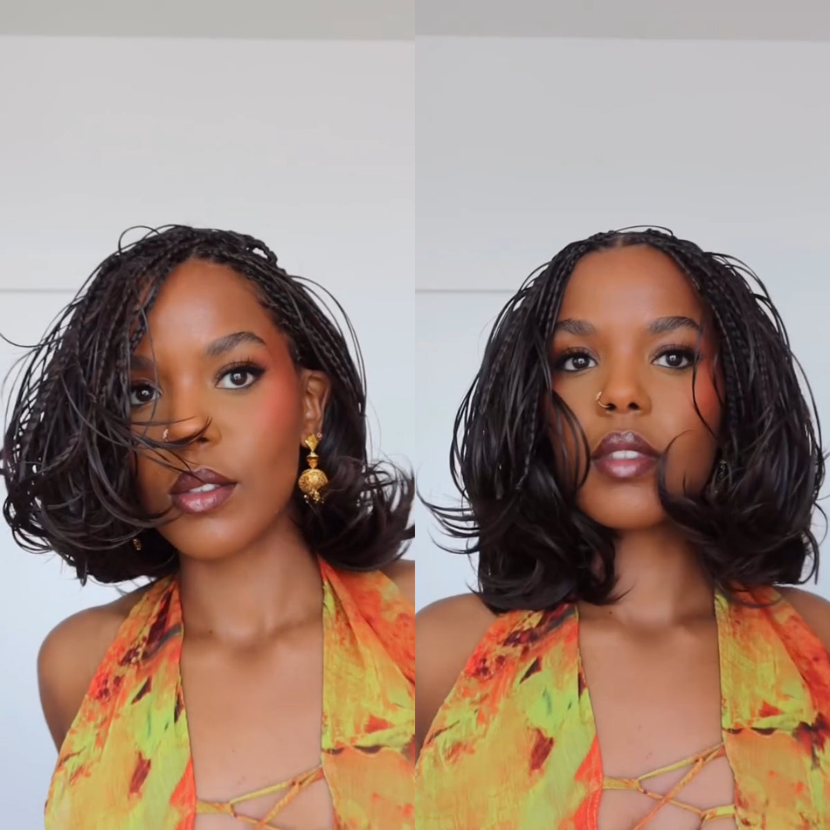 Boho Curls Knotless Braided Invisi Drawstring Synthetic Short bob Wig