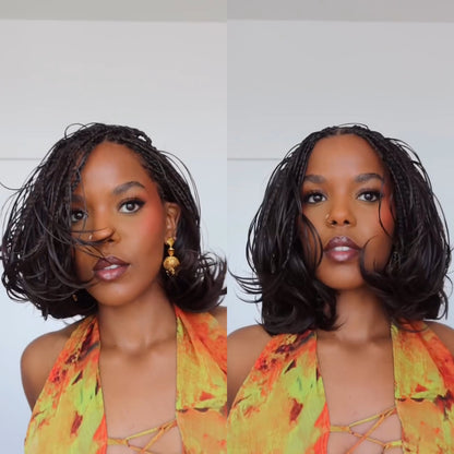 Boho Curls Knotless Braided Invisi Drawstring Synthetic Short bob Wig