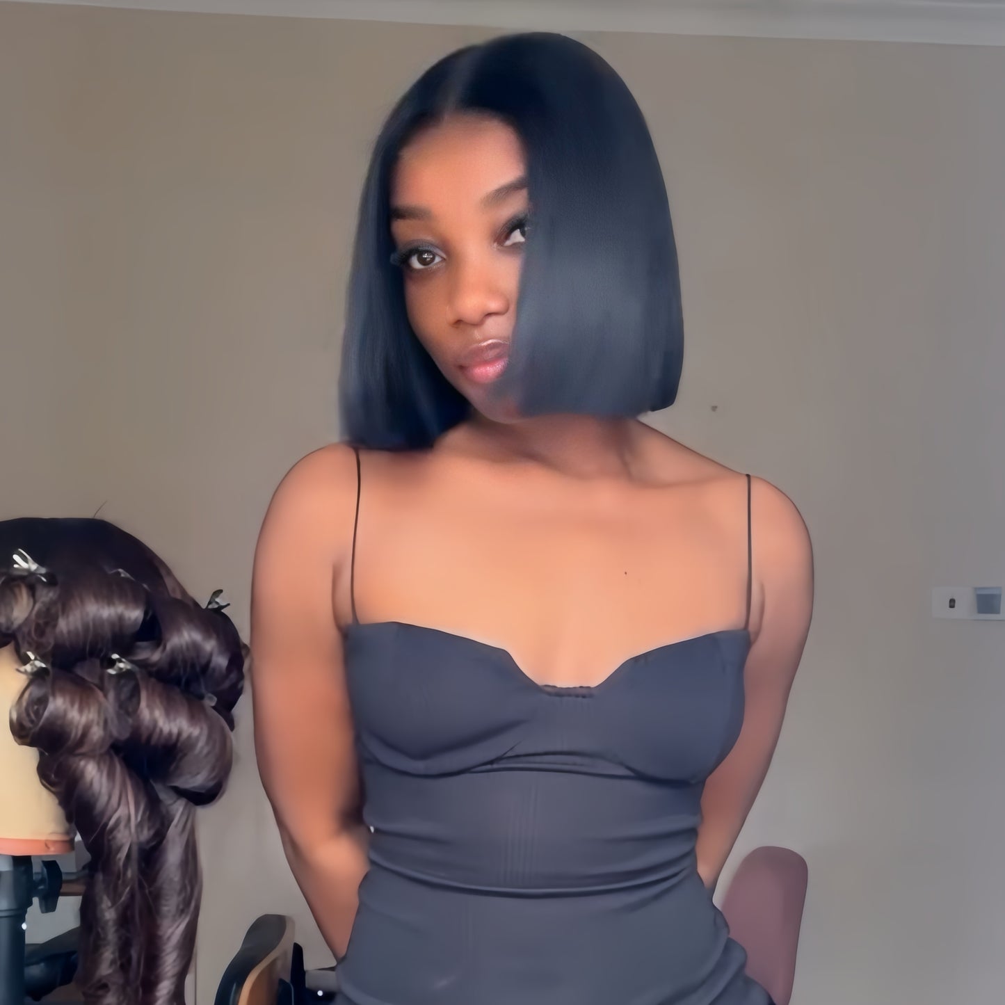 Natural Realistic Blunt Cut Bob Glueless Closure Wig