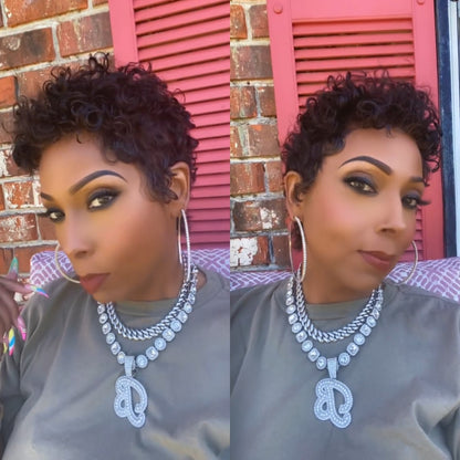 Full Lace Wave Curls Short Pixie Cut Glueless Human Hair Wig