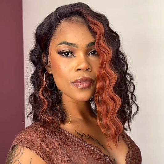Ginger Highlight Side Part Curly 13x4 Lace Frontal Wig