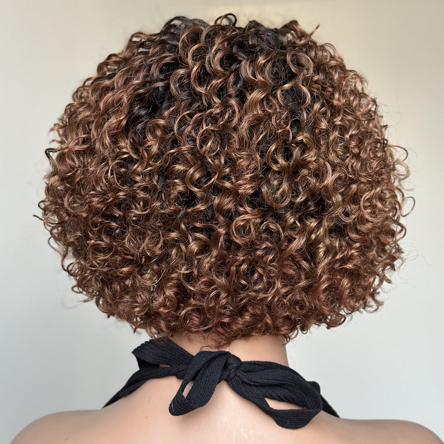 Glueless Ombre Dark Blonde Short Brazilian Curly Wig