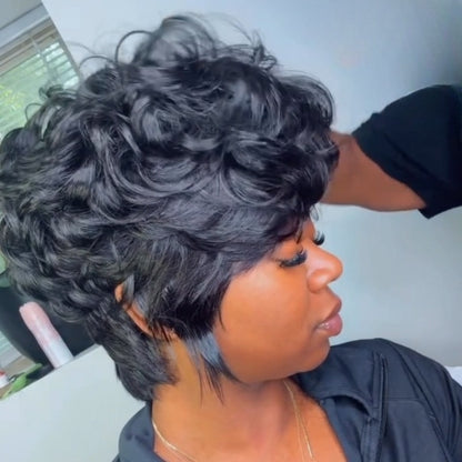 Natural Realistic Fluffy Layered Pixie Cut Glueless wig