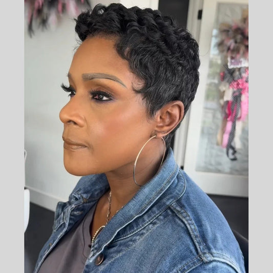 Curly Pixie Cut Human Hair Short Full Lace Wig For Black Women