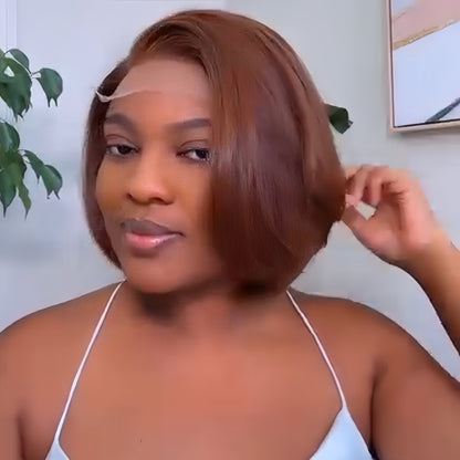 Brown Side Parted Layered Cut Bob Lace Frontal Wig