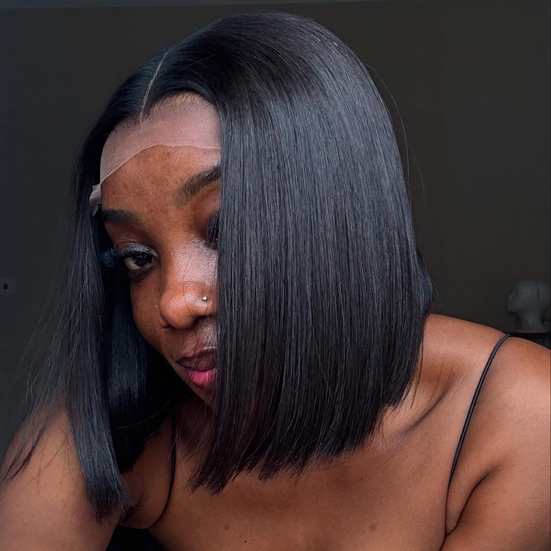 Natural Realistic Blunt Cut Bob Glueless Closure Wig