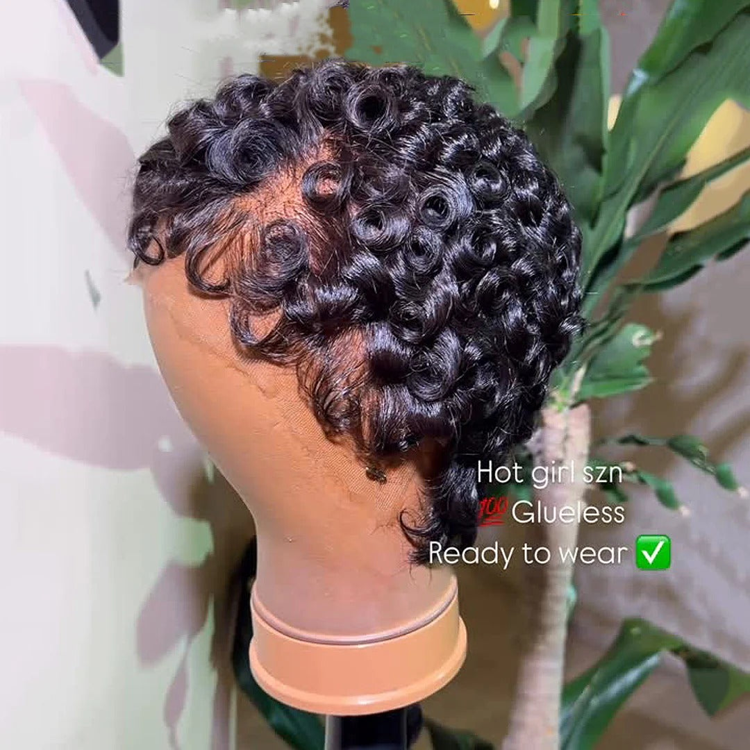 Full Lace Finger Wave Short Pixie Human Hair Wig
