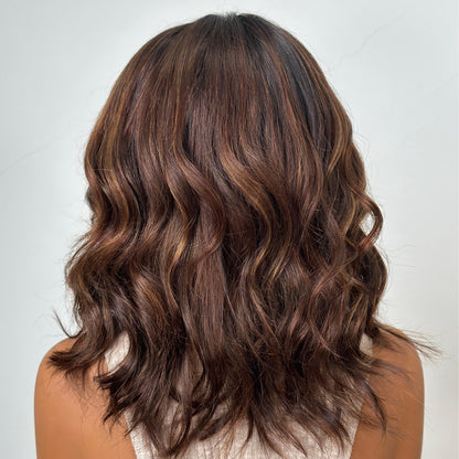 Ombre Brown Highlight Wavy Layered bob Lace Frontal Wig