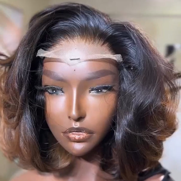Brown Highlight Layered Cut Bob 13x4 Lace Frontal Wig