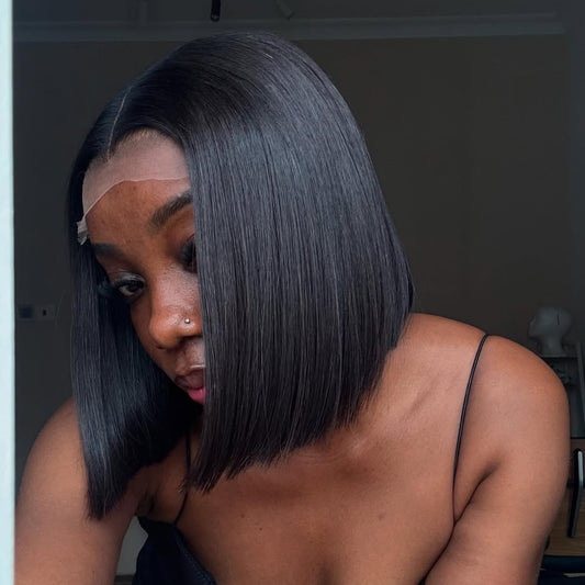 Natural Realistic Blunt Cut Bob Glueless Closure Wig