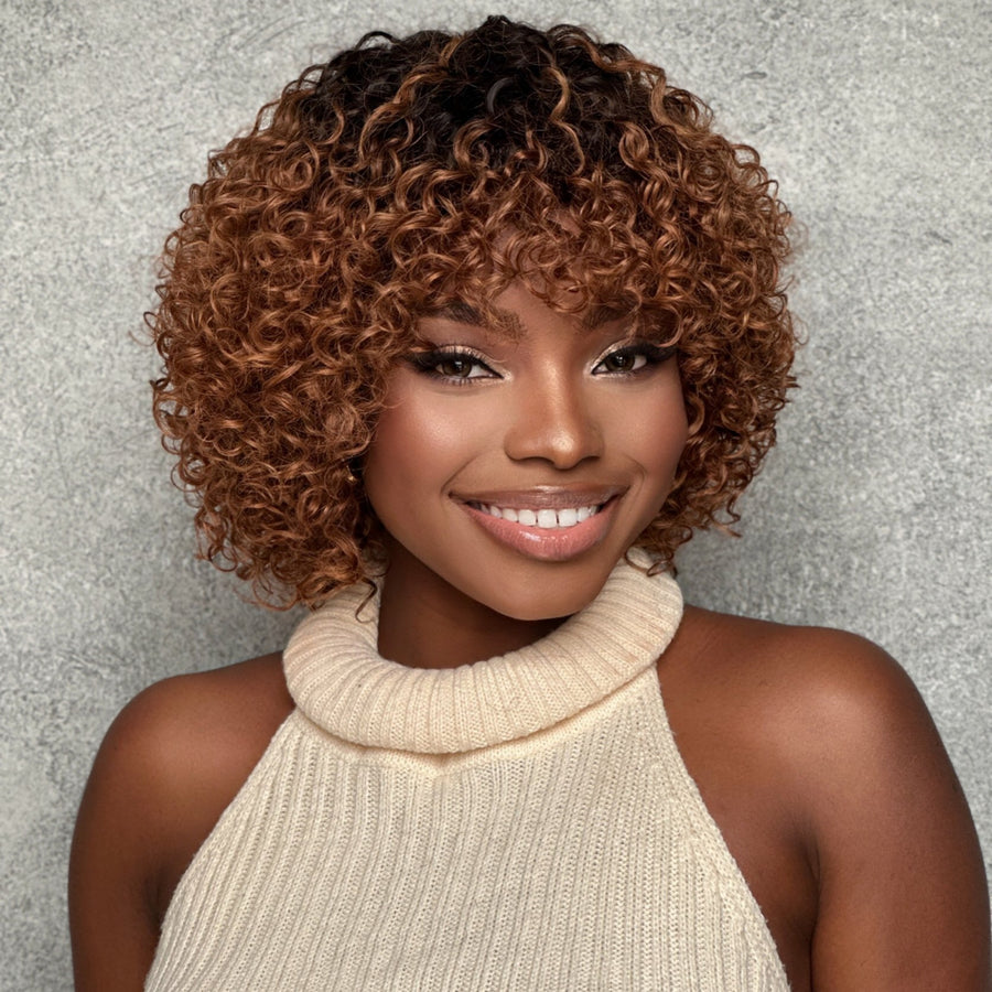 Glueless Ombre Dark Blonde Short Brazilian Curly Wig