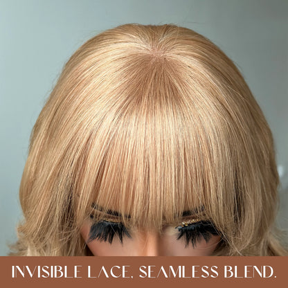 Honey Blonde Hair Wig With Bangs Glueless 13x4 Frontal Lace Wig