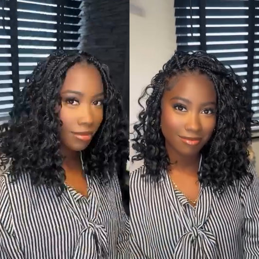 Outlets-Full Lace Knotless Boho Curls Braided Bob With Invisi Drawstring HD Lace Wig
