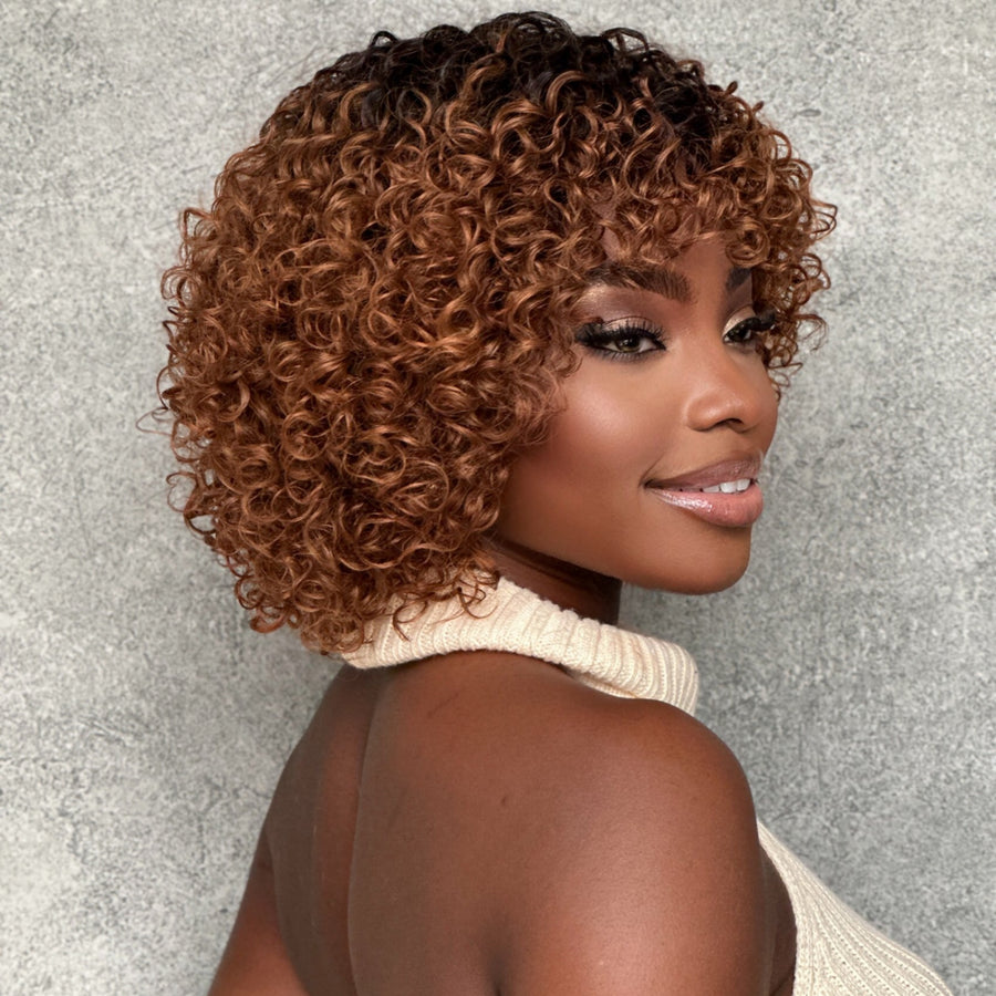 Glueless Ombre Dark Blonde Short Brazilian Curly Wig