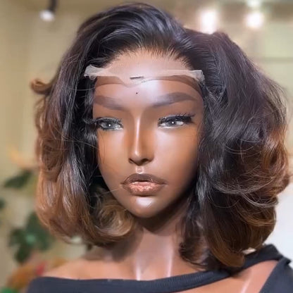 Brown Highlight Layered Cut Bob 13x4 Lace Frontal Wig