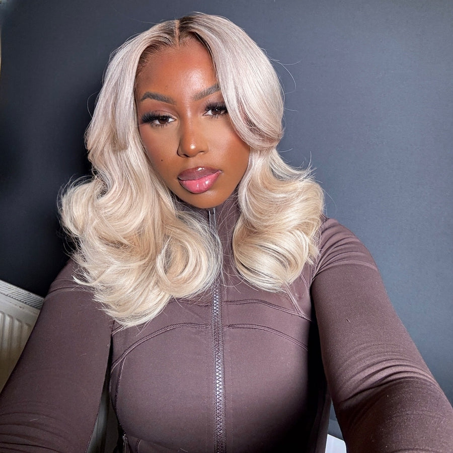 613 Blonde With Brown Root Layered Wavy Lace Wig