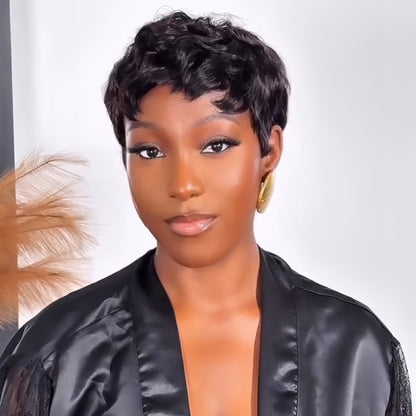 Curly Texture Short Pixie Cut Glueless Human Hair Wig