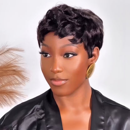 Curly Texture Short Pixie Cut Glueless Human Hair Wig