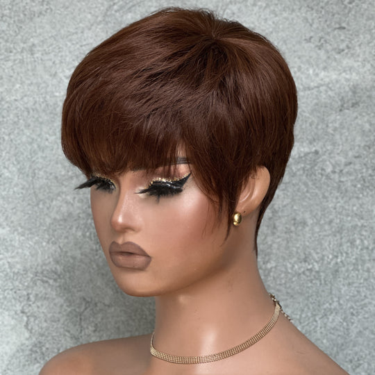 Coracrown Natural Realistic Glueless Pixie Cut Wig with Bangs