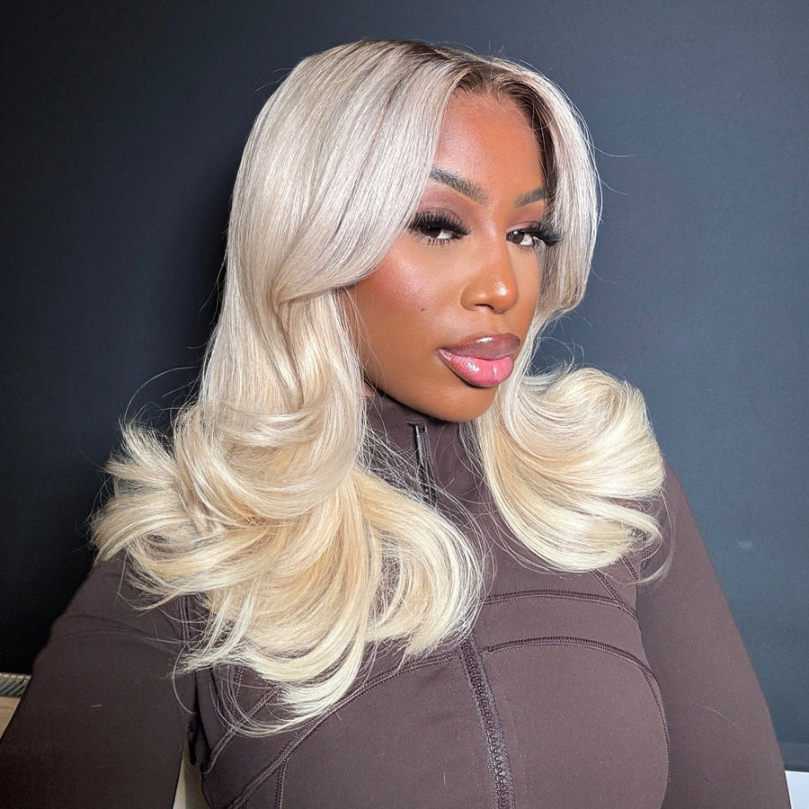 613 Blonde With Brown Root Layered Wavy Lace Wig