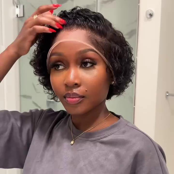 Slick Back Water Wave Short Pixie Cut Lace Frontal & Full Lace Wig