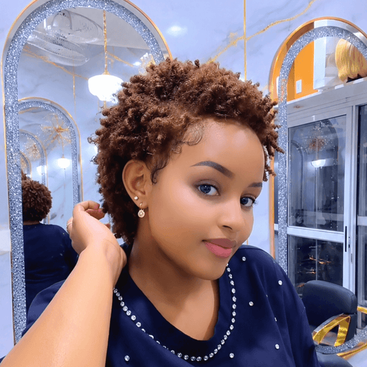 Chestnut Brown Human Hair Full Lace Twisted Afro Pixie Wig