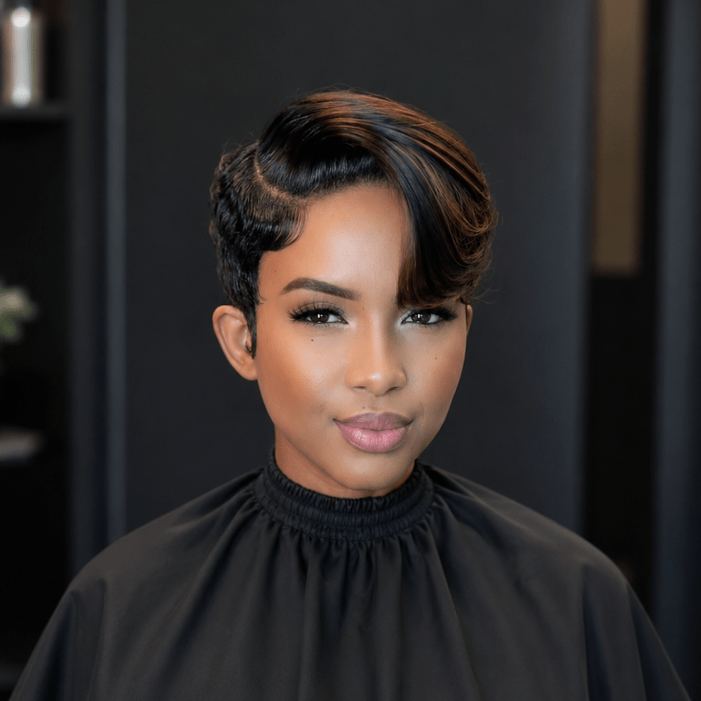 13x6 Lace Side Parted Layered Pixie Cut Wig With Highlights Swept Bangs