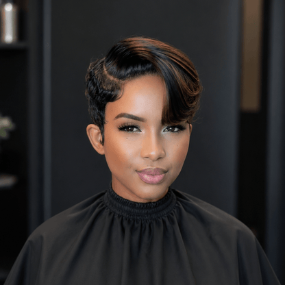 13x6 Lace Side Parted Layered Pixie Cut Wig With Highlights Swept Bangs