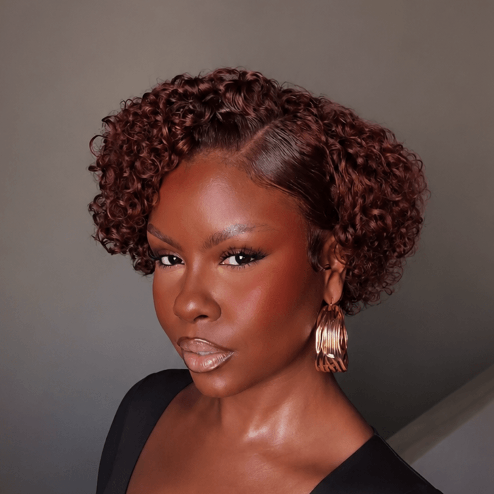 Side Part Burgundy Short Curly Wig 13x6 Lace Frontal