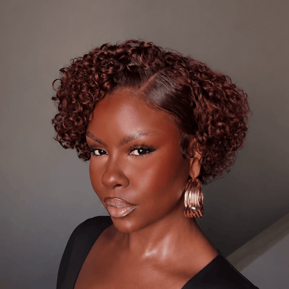 Side Part Burgundy Short Curly Wig 13x6 Lace Frontal