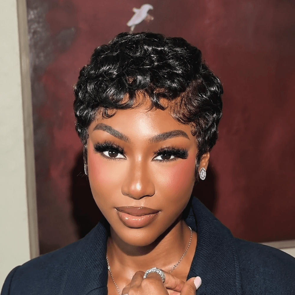 Full Lace Vintage Curls Glam Side Part Pixie Wig