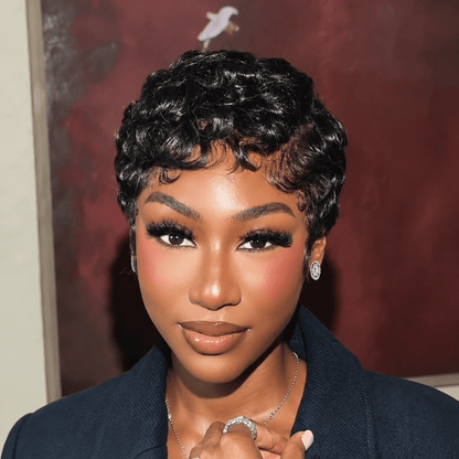 Full Lace Vintage Curls Glam Side Part Pixie Wig