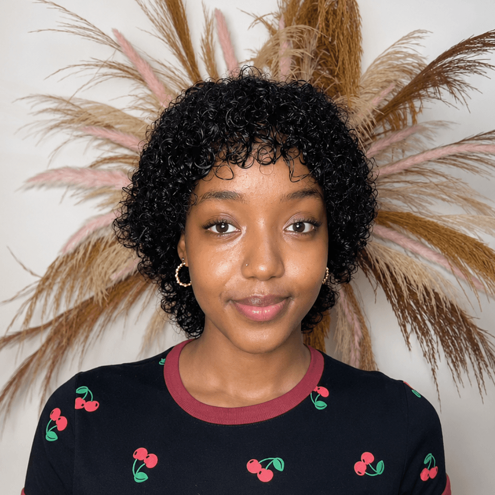 Glueless 5x5 Lace Water Curly Pixie Bob Wig with Bangs