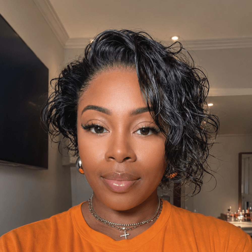 13×6 Lace Side-Swept Curly Pixie Wig with Secure Drawstring