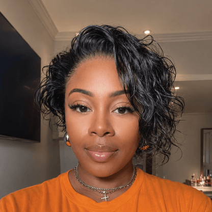 13×6 Lace Side-Swept Curly Pixie Wig with Secure Drawstring