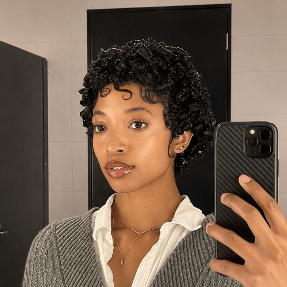 13×4 Lace Natural Black Finger Coily Pixie Wig With Baby Hair