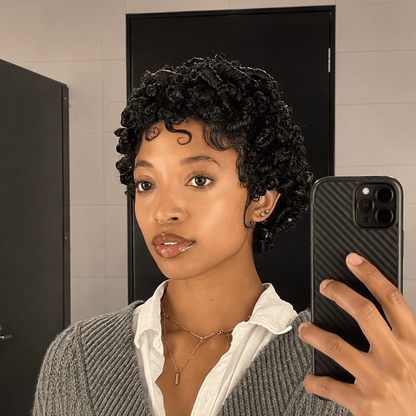 13×4 Lace Natural Black Finger Coily Pixie Wig With Baby Hair