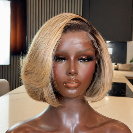 Natural Lace Front Short Bob Wig with Blonde Highlights