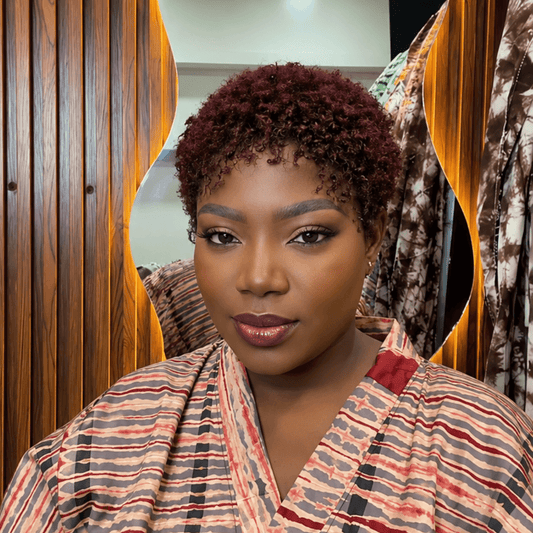 Glueless Burgundy And Black Full Lace Afro Curly Pixie Wig
