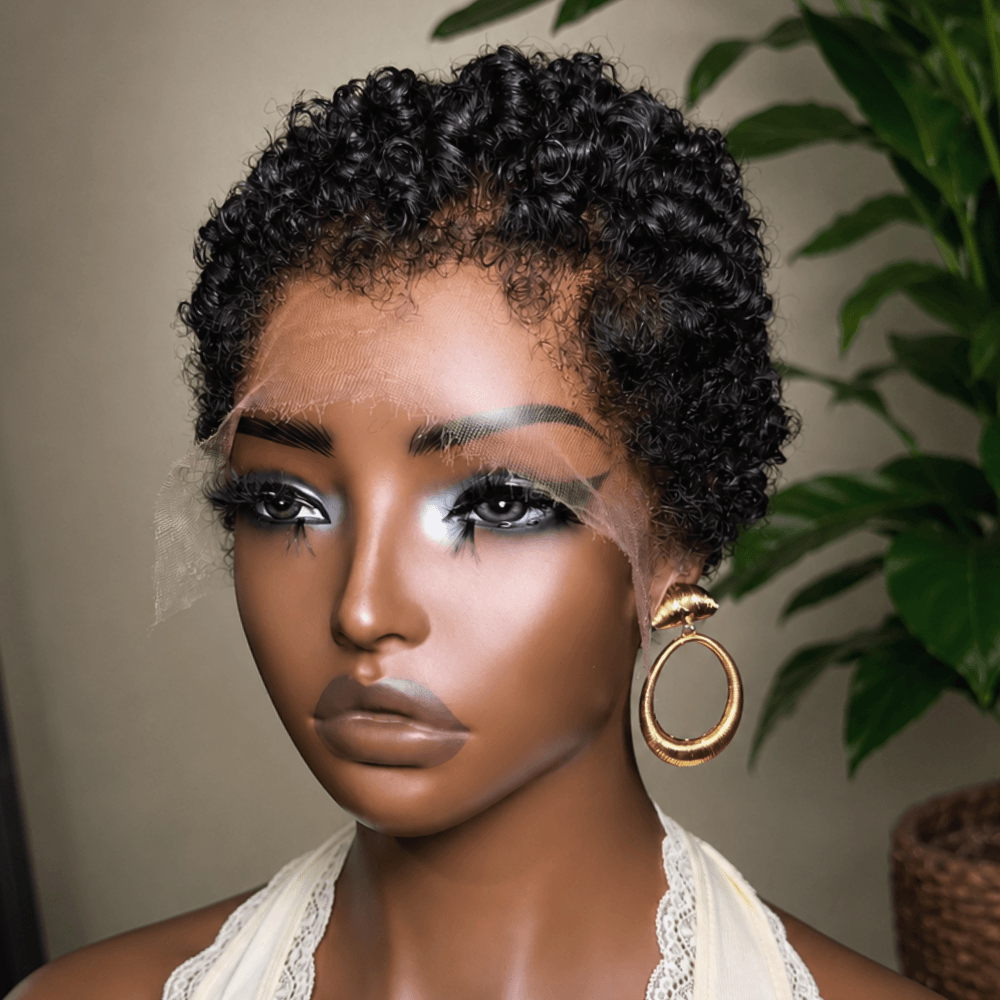 Beginger Friendly Full Lace Short Curly Afro Pixie Wig Human Hair