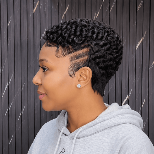 Full Lace Short Curly Pixie Cut Wig with Edgy Double Lines