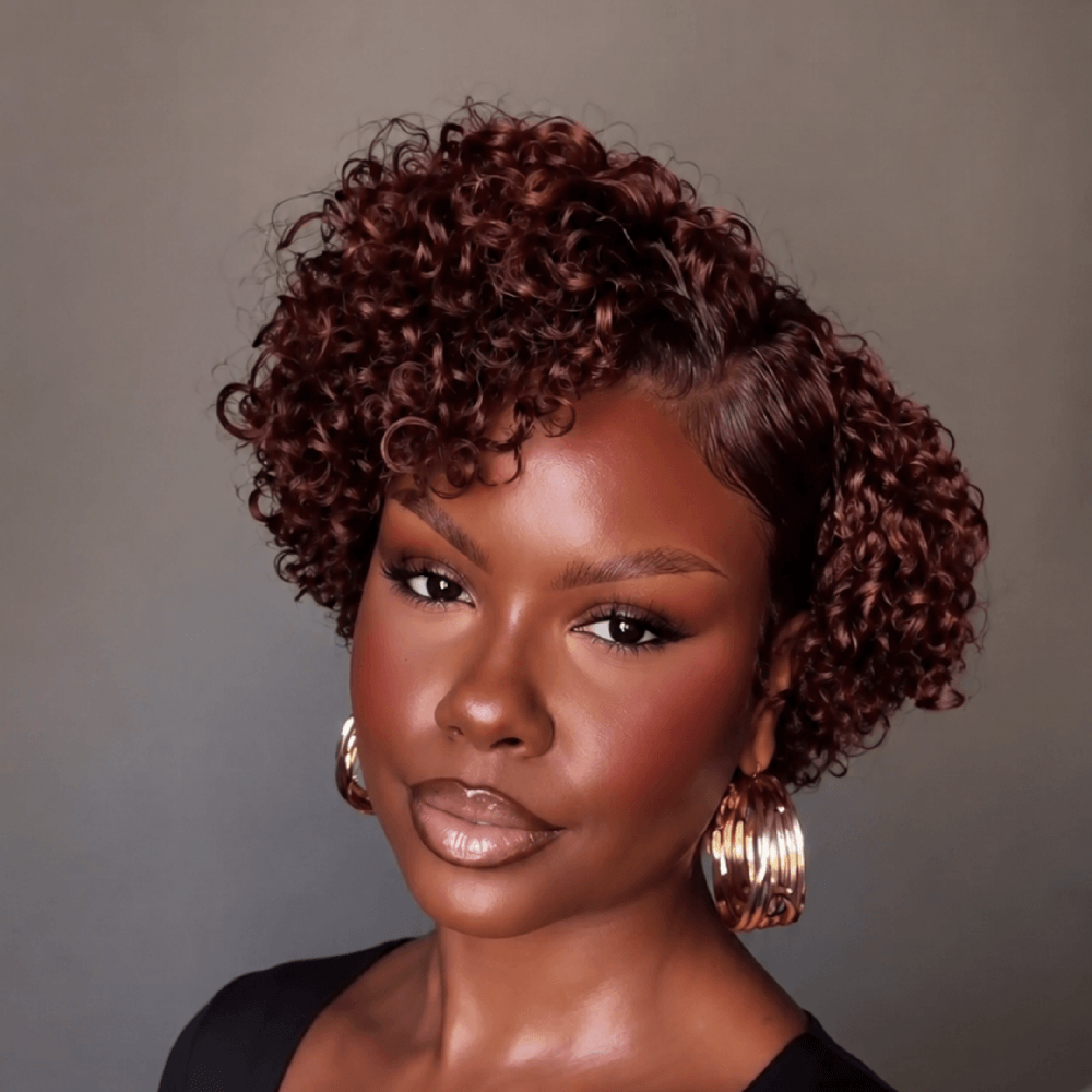 Side Part Burgundy Short Curly Wig 13x6 Lace Frontal