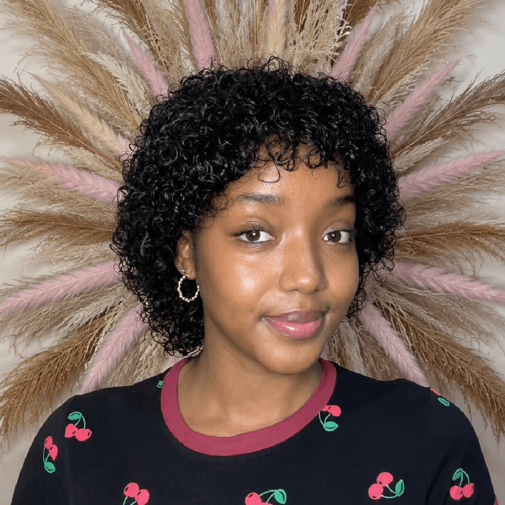 Glueless 5x5 Lace Water Curly Pixie Bob Wig with Bangs
