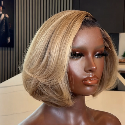 Natural Lace Front Short Bob Wig with Blonde Highlights